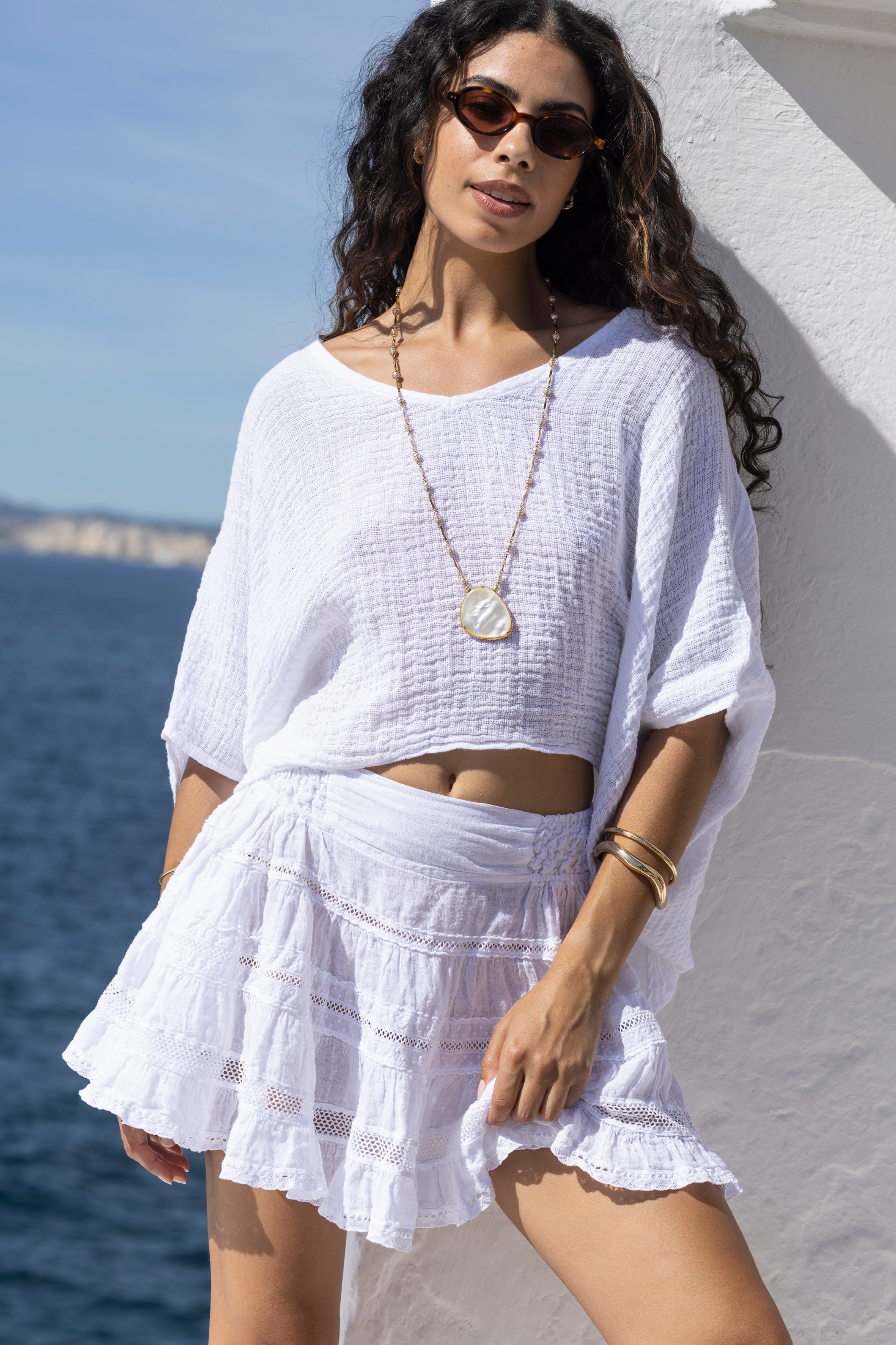 Coros Linen Top White