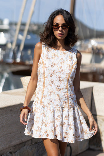 Manon Embroidered Mini Dress Camel