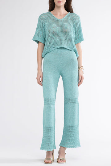 Tina Crochet Lurex Pants Turquoise