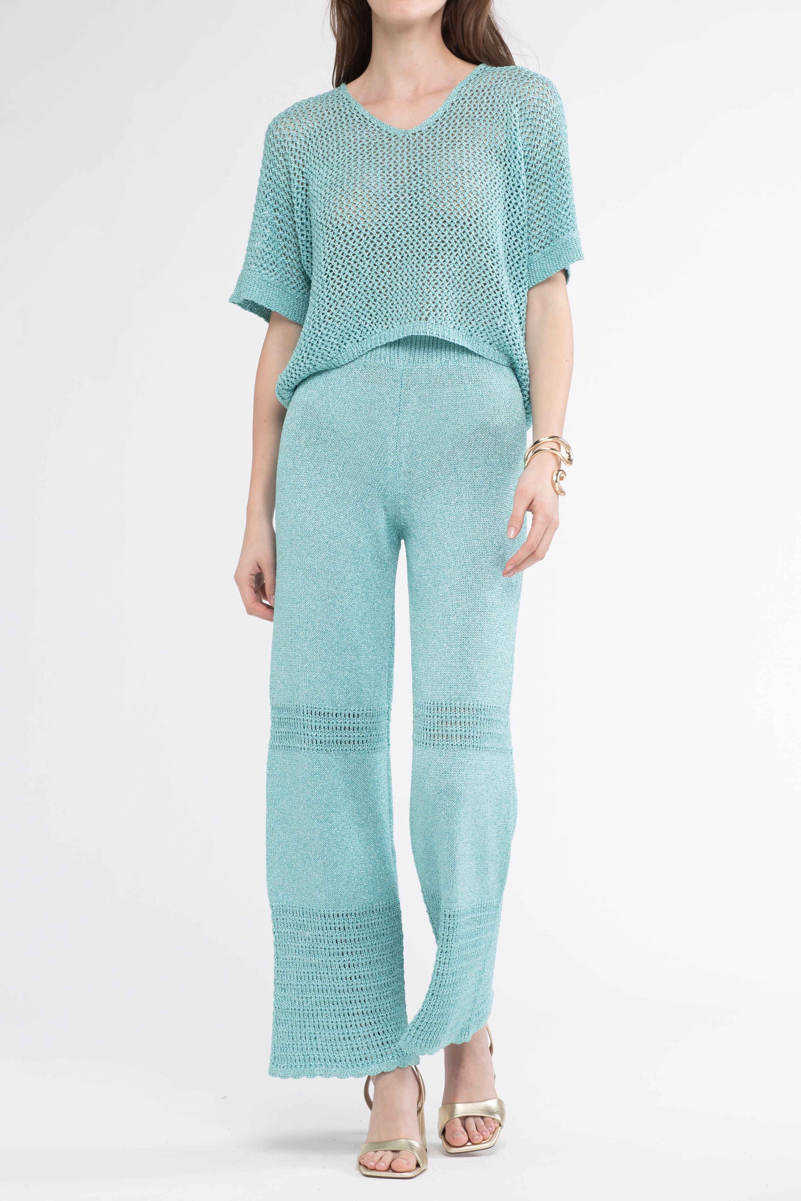 Tina Crochet Lurex Pants Turquoise