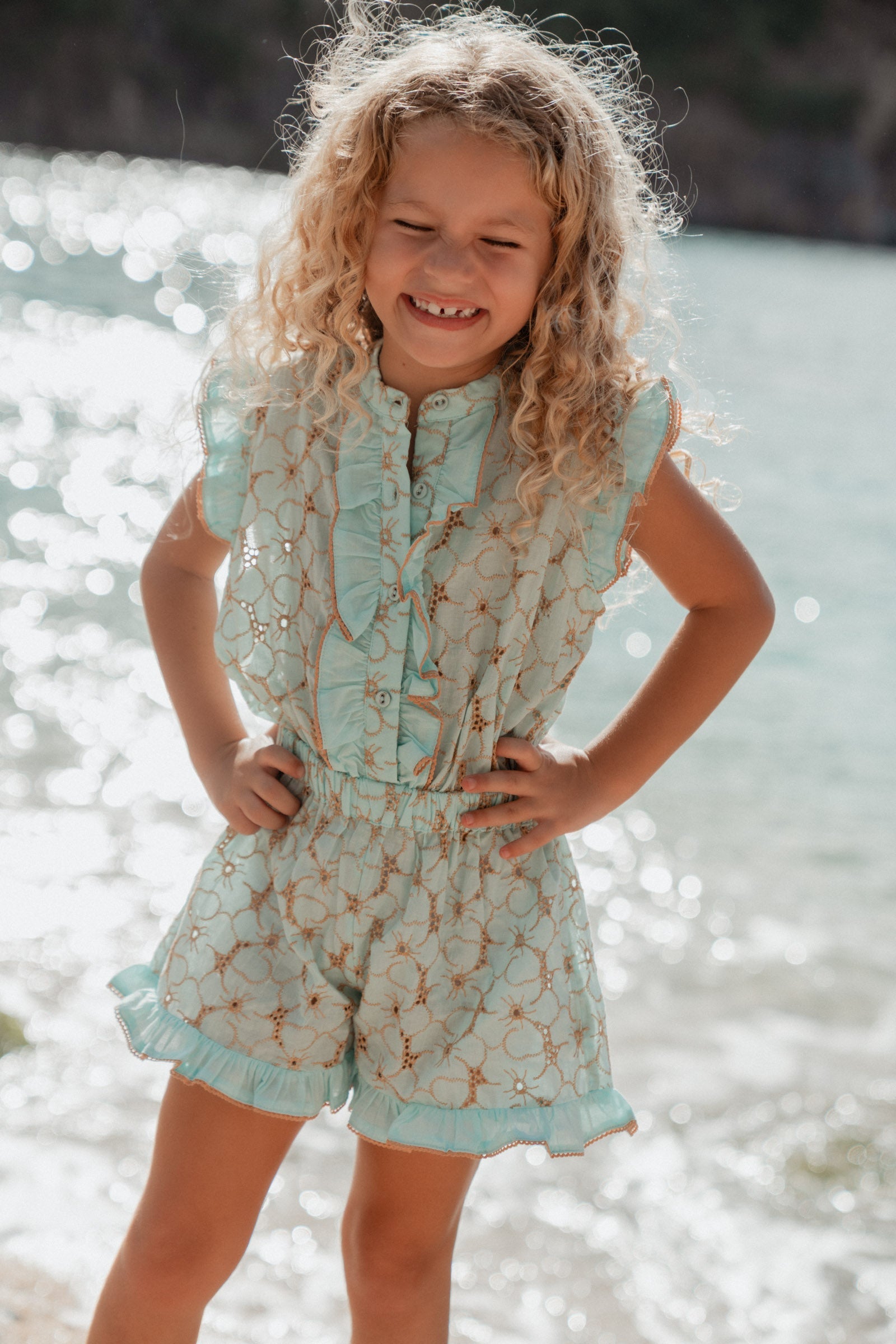 Kids Embroidered Jumpsuit Turquoise