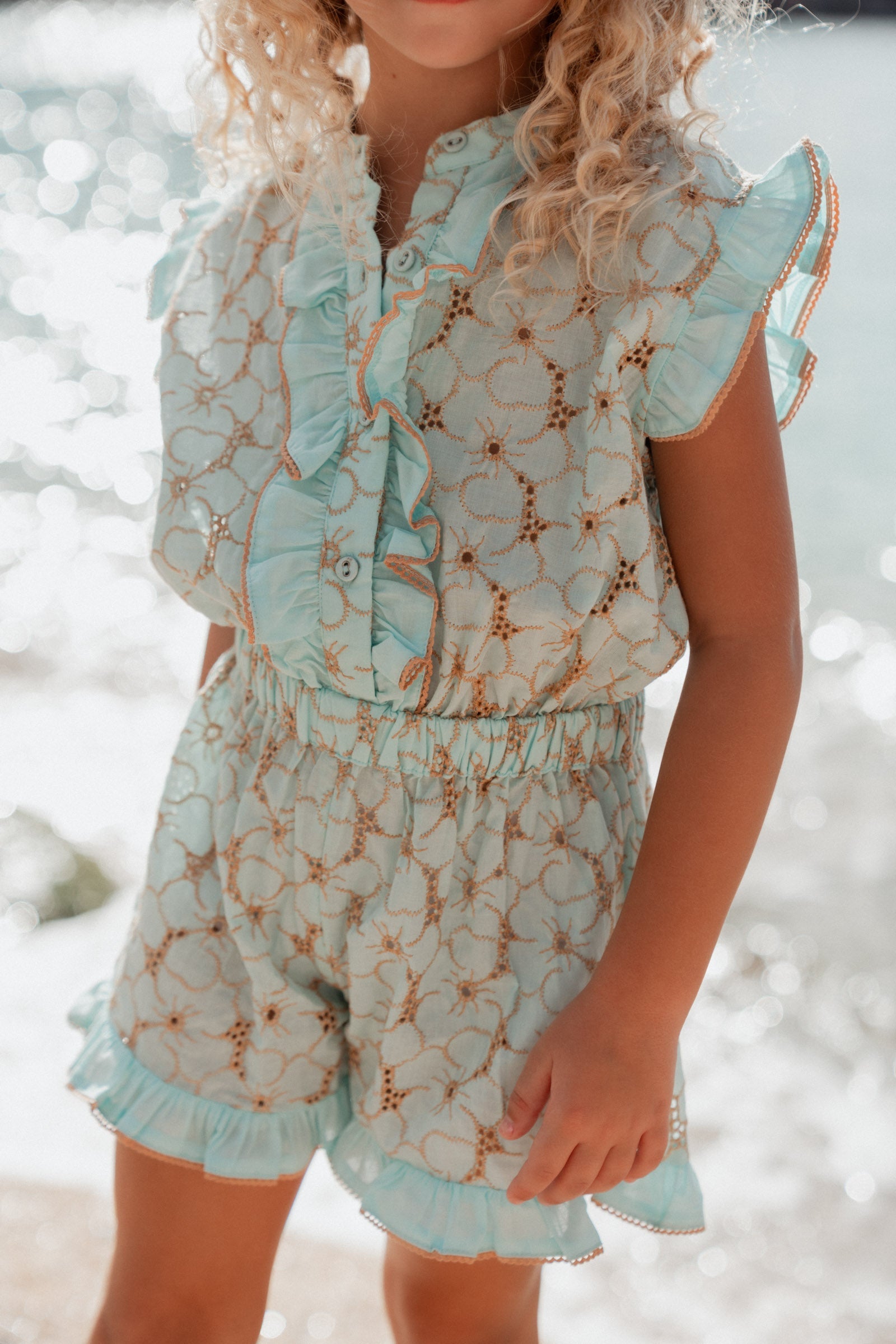 Kids Embroidered Jumpsuit Turquoise