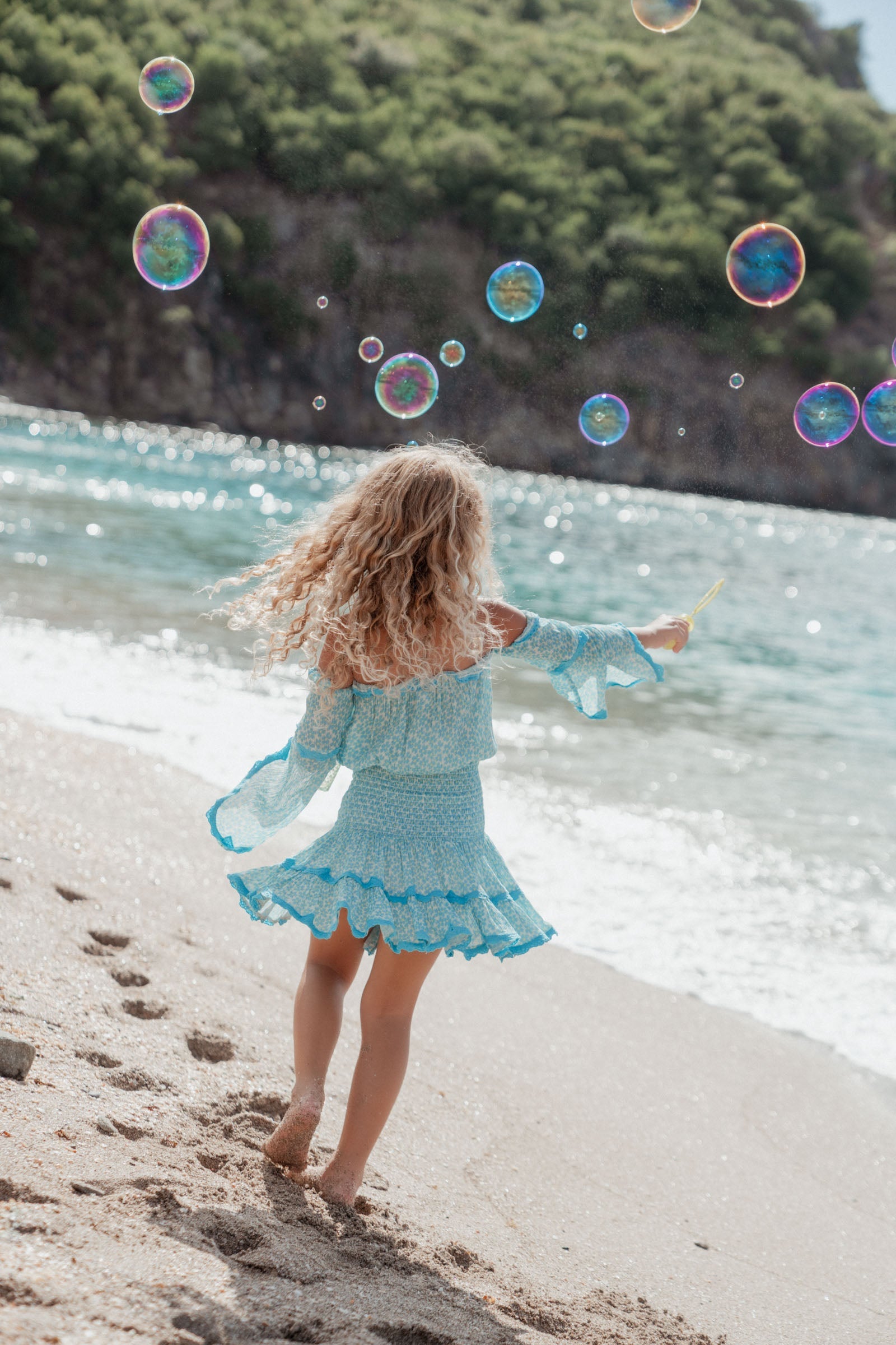 Kids Flower Dress Turquoise