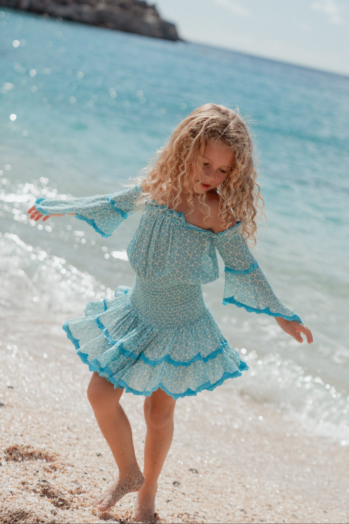 Kids Flower Dress Turquoise