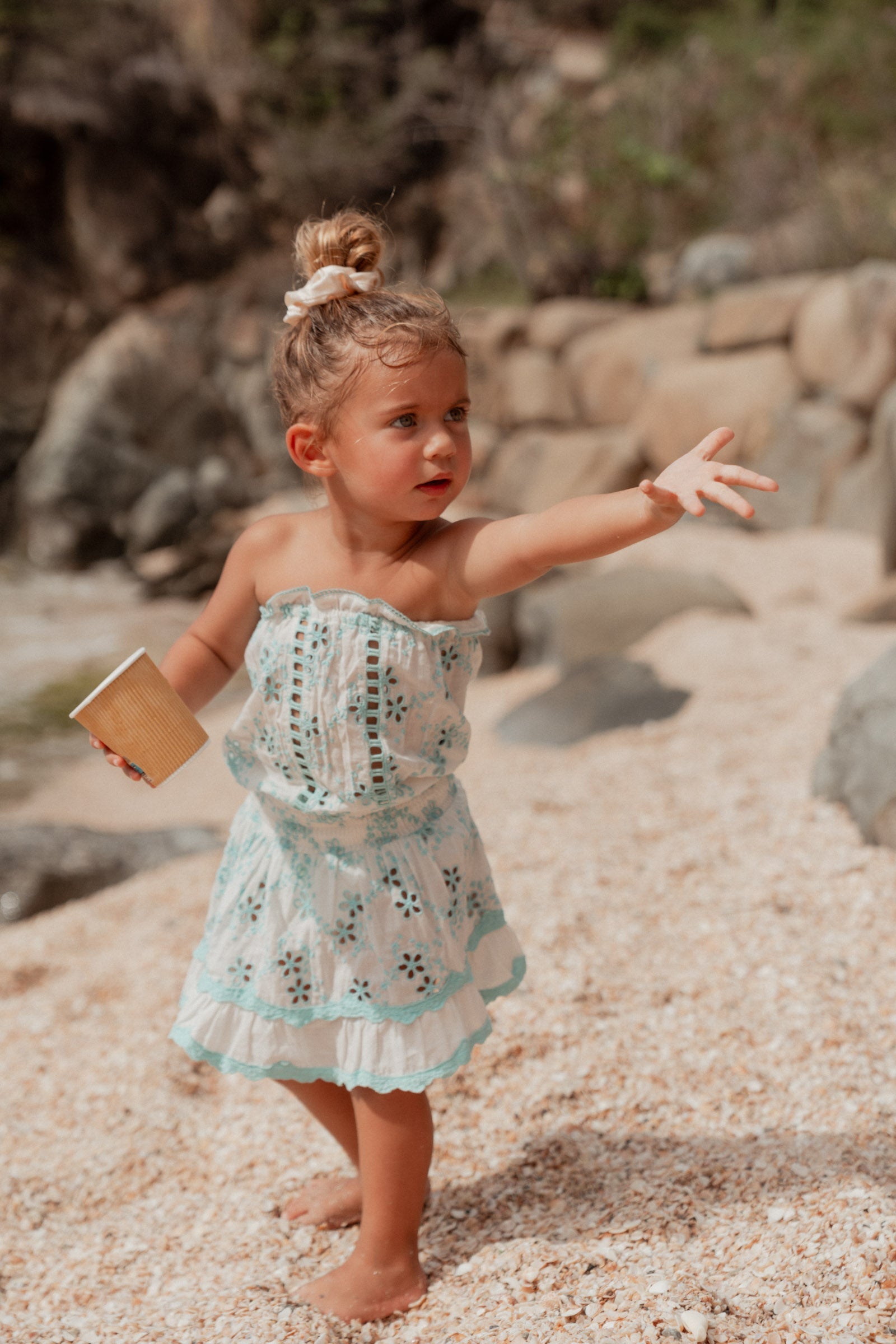 Kids Embroidered Dress Turquoise