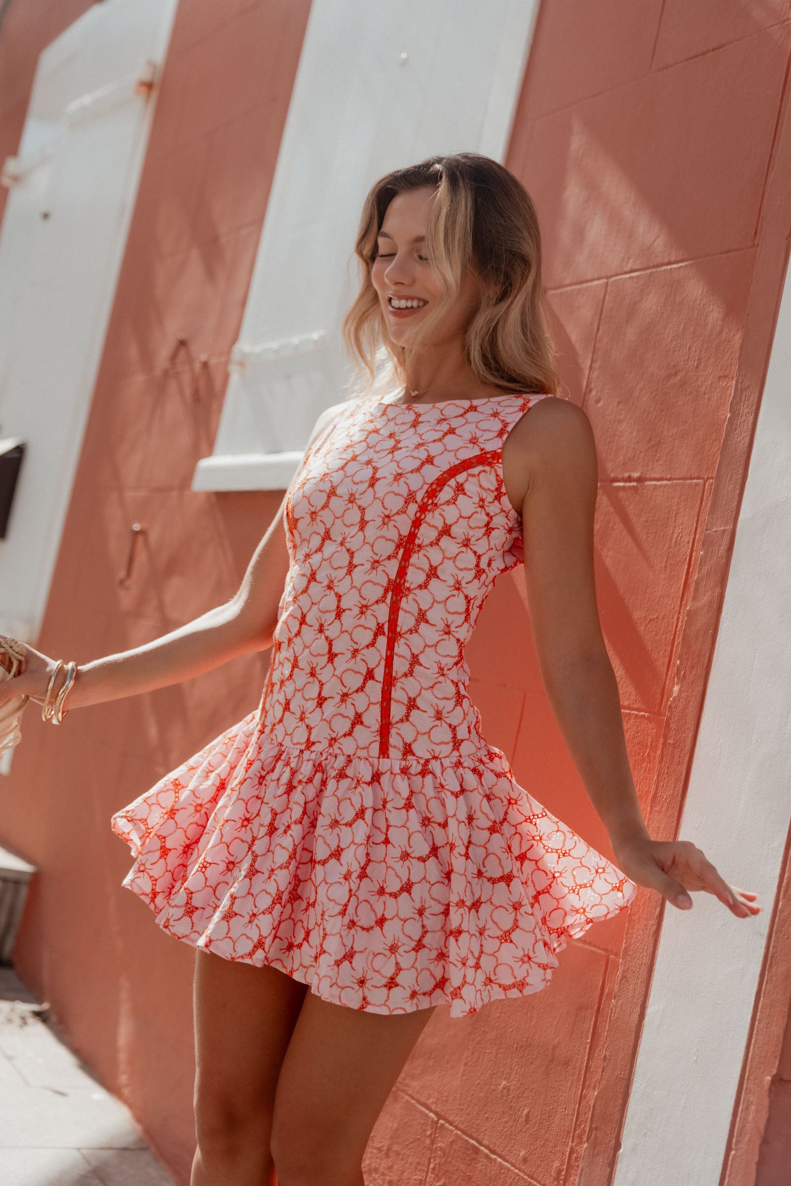 Manon Embroidered Mini Dress Pink/Red